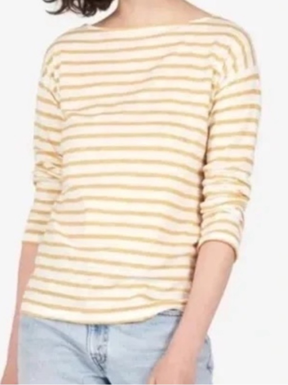 Everlane Women's Cream and White Striped Long Sleeve Top
